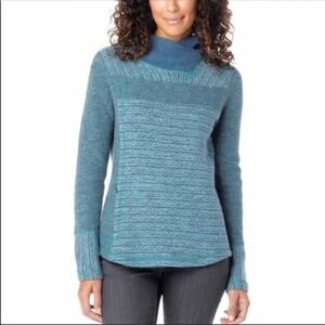 Prana Eleanor Teal Green Wool Blend Mock Neck Sweater Size Small